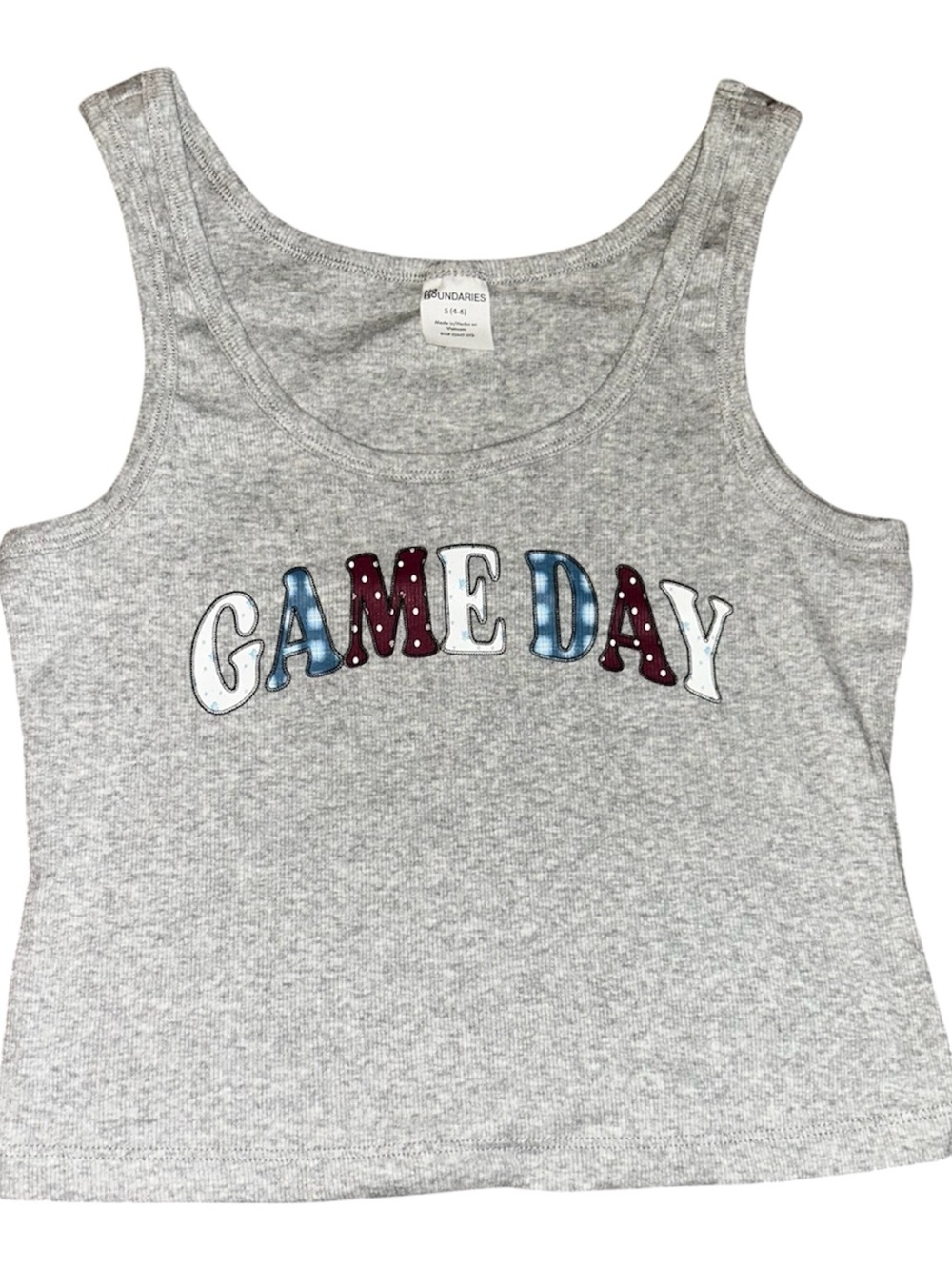 No Boundaries Gray 'Game Day' Graphic Tank Top with Blue and Burgundy Lettering